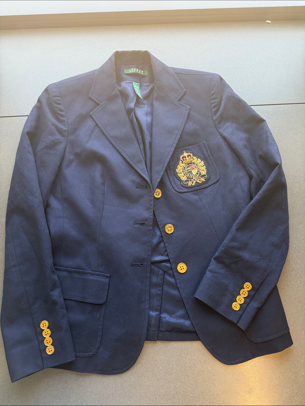 Lauren Ralph Lauren Navy Bullion Crest Gold Button Blazer Size 2